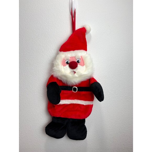 Vintage 3D Santa Claus 21" Hanging Plush Christmas Stocking Pockets Front and Ba - Picture 1 of 5